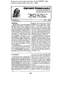 Essays of an Information Scientist, Vol:8, p[removed], 1985 Current Contents, #26, p.3-8, July 1, 1985 I  I