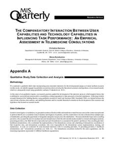 RESEARCH ARTICLE  THE COMPENSATORY INTERACTION BETWEEN USER CAPABILITIES AND TECHNOLOGY CAPABILITIES IN INFLUENCING TASK PERFORMANCE: AN EMPIRICAL ASSESSMENT IN TELEMEDICINE CONSULTATIONS