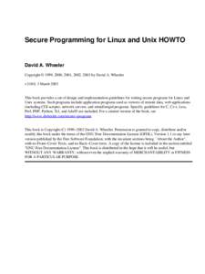 Secure Programming for Linux and Unix HOWTO  David A. Wheeler