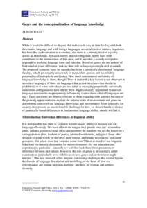 Genomics, Society and Policy 2008, Vol.4, No.1, ppGenes and the conceptualisation of language knowledge ALISON WRAY 1 Abstract