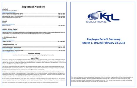 Important Numbers Medical CareFirst BlueCross/BlueShield http://www.carefirst.com BlueCross/BlueShield– PPO Member Service…………………………...…………………………………….………...….....