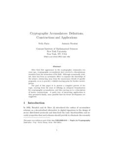 Cryptographic Accumulators: Definitions, Constructions and Applications Nelly Fazio Antonio Nicolosi