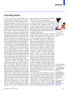 Editorial  In today’s Lancet, ahead of World Asthma Day on May 6 and the American Thoracic Society’s international conference (ATS[removed]in San Diego (May 16–21), we publish several papers on asthma and other areas