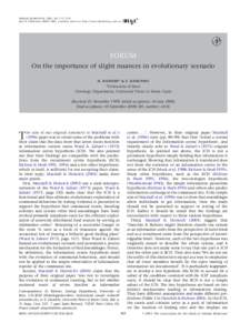 ANIMAL BEHAVIOUR, 2001, 61, F17–F18 doi:[removed]anbe[removed], available online at http://www.idealibrary.com on FORUM On the importance of slight nuances in evolutionary scenario H. RICHNER* & E. DANCHIN†