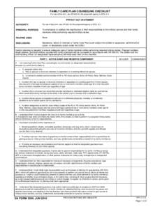 FAMILY CARE PLAN COUNSELING CHECKLIST