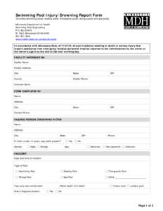 Swimming Pool Injury/Drowning Report Form