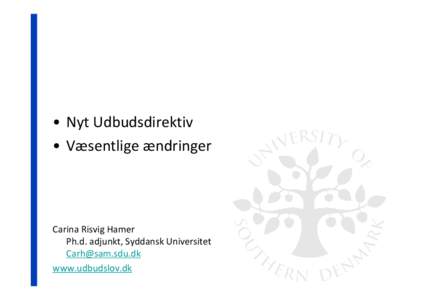 • Nyt Udbudsdirektiv • Væsentlige ændringer Carina Risvig Hamer Ph.d. adjunkt, Syddansk Universitet 