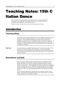 Teaching Notes: 15th C Italian Dance  1 Teaching Notes: 15th C Italian Dance