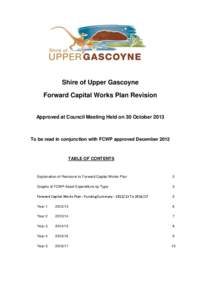 Shire of Upper Gascoyne Forward Capital Works Plan Revision Approved at Council Meeting Held on 30 October[removed]To be read in conjunction with FCWP approved December 2012
