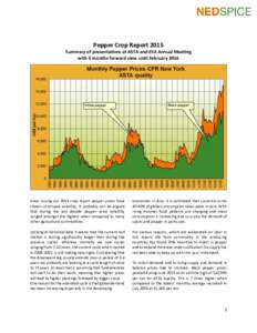 Pepper Crop Report 2015 Summary of presentations at ASTA and ESA Annual Meeting with 6 months forward view until February 2016 Since issuing our 2014 crop report pepper prices have shown continued volatility. It probably