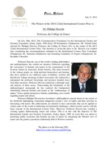 Anthropology / Achuar people / School for Advanced Studies in the Social Sciences / International Cosmos Prize / Claude Lévi-Strauss / Carlo Severi / Daniel Pauly / French people / Philippe Descola / France