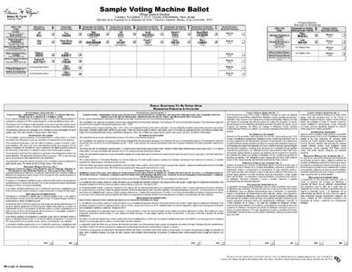 Sample Voting Machine Ballot Official General Election Tuesday, November 4, 2014, County of Middlesex, New Jersey Elaine M. Flynn County Clerk