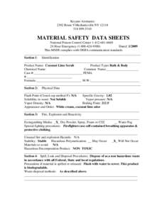 Keyano Aromatics 2392 Route 9 Mechanicville NY[removed]5310 MATERIAL SAFETY DATA SHEETS National Poison Control Center[removed]