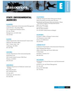 STATE ENVIRONMENTAL AGENCIES ALABAMA Alabama Department of Environmental Management Land Division - Recycling Office 1751 Congressman Dickinson Drive