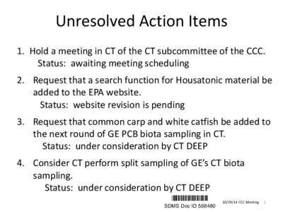 GE HOUSATONIC, PRESENTATION GIVEN AT CITIZENS COORDINATING COMMITTEE (CCC) MEETING: UNRESOLVED ACTION ITEMS AND UPDATE IN UNKAMET BROOK AREA REMEDIATION, [removed], SDMS# 568480
