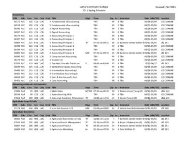 Lamar Community College 2015 Spring Schedule Accounting CRN Subj Crse Sec Cmp Cred[removed]ACC