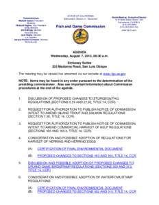 Fish and Game Commission August 7, 2013 Meeting Agenda