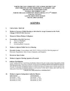 Joint Meeting of the North Chicago School District 187 Independent Authority and Financial Oversight Panel Meeting Agenda - December 11, 2012