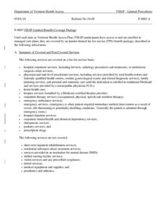 Department of Vermont Health Access  VHAP - Limited Procedures[removed]Bulletin No.10-09