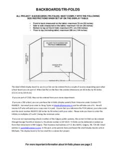 BACKBOARDS/TRI-FOLDS ALL PROJECT BACKBOARDS (TRI-FOLDS) MUST COMPLY WITH THE FOLLOWING SIZE RESTRICTIONS WHEN SET UP ON THE DISPLAY TABLE: • • •