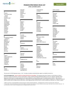January[removed]PRIMARY/PREFERRED DRUG LIST (TIER 2/FORMULARY)  A