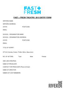 Fast & Fresh 2013 Entry Form