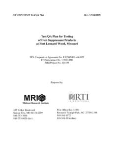 Test/QA Plan for Testing of Dust Suppressant Products at Fort Leonard Wood, Missouri