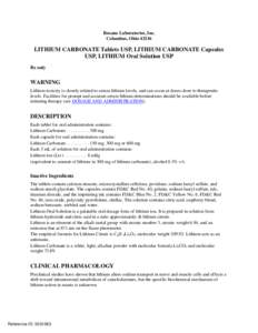 Roxane Laboratories, Inc.   Columbus, Ohio[removed]LITHIUM CARBONATE Tablets USP, LITHIUM CARBONATE Capsules