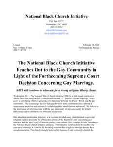 National Black Church Initiative  P.O. Box 65177  Washington, DC 20035  202­744­0184    www.naltblackchurch.com 