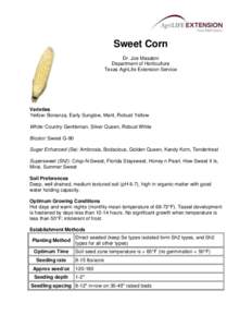 Sweet Corn Dr. Joe Masabni Department of Horticulture Texas AgriLife Extension Service  Varieties