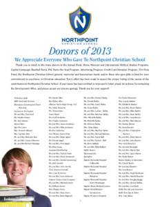 Donors of[removed]We Appreciate Everyone Who Gave To Northpoint Christian School