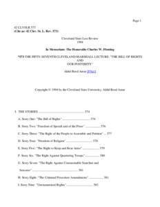 Page 1 42 CLVSLR 573 (Cite as: 42 Clev. St. L. Rev[removed]Cleveland State Law Review 1994 In Memoriam: The Honorable Charles W. Fleming