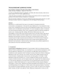 THE BLACKBOARD LEARNING SYSTEM Peter Bradford1, Margaret Porciello, Nancy Balkon, Debra Backus United University Professions*, Albany NY[removed]