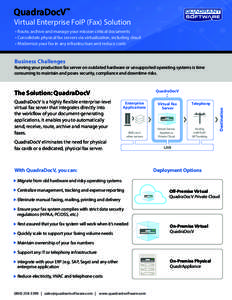 QuadraDocV™  Virtual Enterprise FoIP (Fax) Solution • Route, archive and manage your mission critical documents • Consolidate physical fax servers via virtualization, including cloud • Modernize your fax in any i