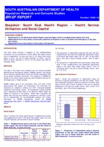 SOUTH AUSTRALIAN DEPARTMENT OF HEALTH Population Research and Outcome Studies BRIEF REPORT  Number: 