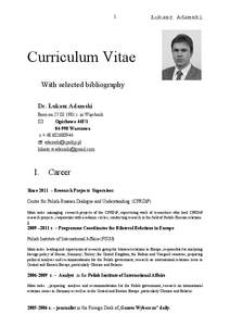 1  Łukasz Adamski Curriculum Vitae With selected bibliography