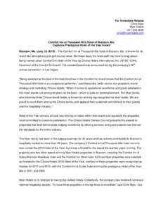 For Immediate Release Chris Myer Myer Hotels[removed]removed]