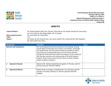 David Thompson Health Advisory Council - April 10, [removed]Minutes