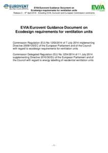 EVIA/Eurovent Guidance Document on Ecodesign requirements for ventilation units Release 2 – 6th AprilIncluding EVIA, Eurovent and European Commission comments EVIA/Eurovent Guidance Document on Ecodesign requir