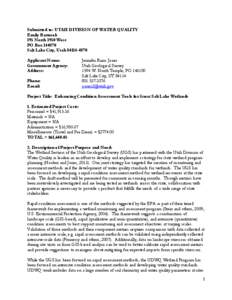 Submitted to: UTAH DIVISION OF WATER QUALITY Emily Bartusek 195 North 1950 West PO Box[removed]Salt Lake City, Utah[removed]Applicant Name: