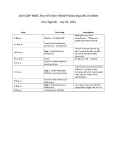 Joint COF-WUFC Tour of Urban Wood Processing and Utilization Tour Agenda (July 29, 2015)