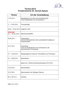 Termine 2014 Priesterseminar St. German Speyer Termin Art der Veranstaltung