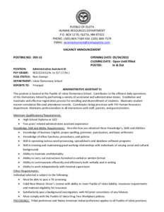 PUEBLO OF ISLETA HUMAN RESOURCES DEPARTMENT P.O. BOX 1270, ISLETA, NMPHONE: (FAX: (EMAIL:  VACANCY ANNOUNCEMENT