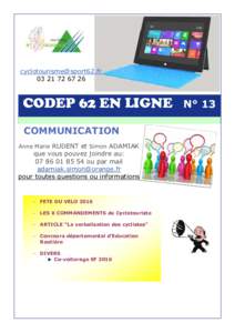  CODEP 62 EN LIGNE COMMUNICATION Anne Marie RUDENT et Simon ADAMIAK