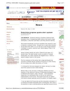 AP Wire | [removed] | Scientists propose quake alert system  Page 1 of 3 Click here to visit other RealCities sites