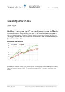 Prices and CostsBuilding cost index 2014, March  Building costs grew by 0.5 per cent year-on-year in March