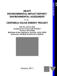 Centinela Solar Energy Project DEIR/EA Cover