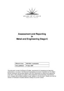 Assessment and Reporting in Metal and Engineering Stage 6
