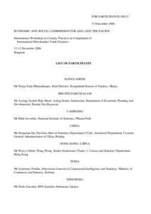 List of Participants - International Workshop on Country Practices in Compilation of International Merchandise Trade Statistics, Bangkok, 12-15 December 2006