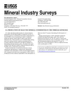U.S. Production of Selected Mineral Commodities in the Third Quarter 2014